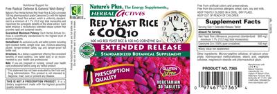 Photo of the Nature's Plus Herbal Actives Red Yeast Rice & CoQ10 label