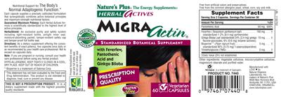 Photo of the Nature's Plus Herbal Actives MigraActin label
