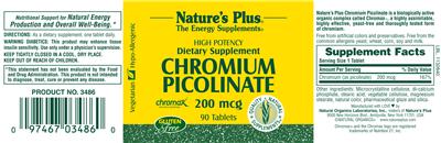 Photo of the Nature's Plus Chromium Picolinate 200 mcg label