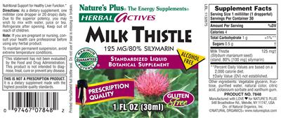 Photo of the Nature's Plus HERBAL Actives Milk Thistle 125 mg/80% Silymarin label