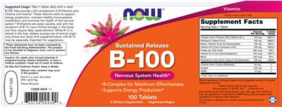 Photo of the NOW Sustained Release B-100 label