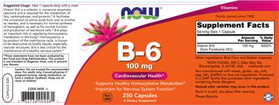 Photo of the NOW B-6 100 mg label