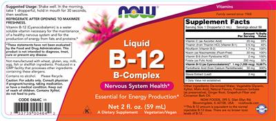 Photo of the NOW Liquid B-12 label