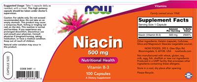 Photo of the NOW Niacin 500 mg label