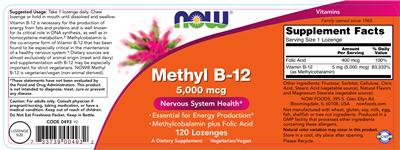 Photo of the NOW Methyl B-12 5000 mcg label