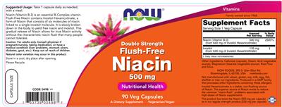 Photo of the NOW Double Strength Flush-Free Niacin 500 mg label