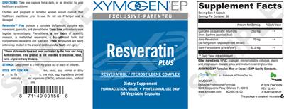 Photo of the XYMOGEN EP Resveratin Plus+ label