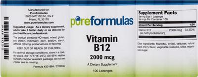 Photo of the PureFormulas Vitamin B12 2000 mcg label