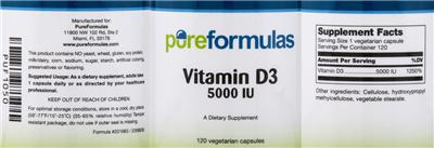 Photo of the PureFormulas Vitamin D3 5000 IU label