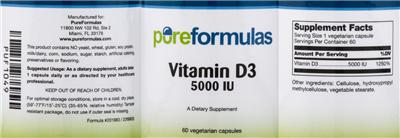 Photo of the PureFormulas Vitamin D3 5000 IU label