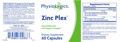 Photo of the PhysioLogics Zinc Plex label