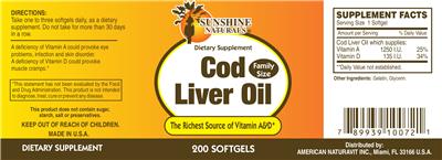 Photo of the Sunshine Naturals Cod Liver Oil label