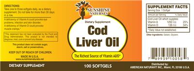 Photo of the Sunshine Naturals Cod Liver Oil label