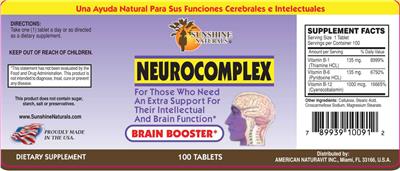 Photo of the Sunshine Naturals Neurocomplex label