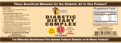 Photo of the Sunshine Naturals Diabetic Dietary Complex label
