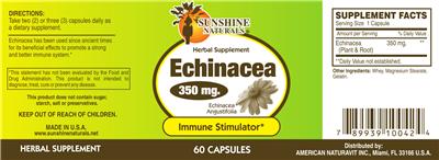 Photo of the Sunshine Naturals Echinacea 350 mg label