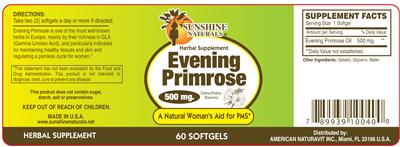 Photo of the Sunshine Naturals Evening Primrose 500 mg label