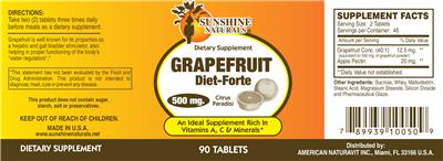Photo of the Sunshine Naturals Grapefruit Diet-Forte 500 mg label
