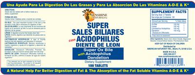 Photo of the Sunshine Naturals Super Ox Bile with Acidophilus Dandelion label