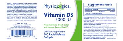 Photo of the PhysioLogics Vitamin D3 5000 IU label