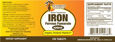 Photo of the Sunshine Naturals Iron label