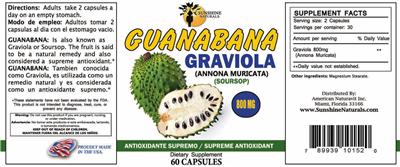 Photo of the Sunshine Naturals Graviola 800 mg label