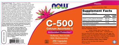 Photo of the NOW C-500 Calcium Ascorbate-C label