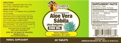 Photo of the Sunshine Naturals Aloe Vera 2000 mg label