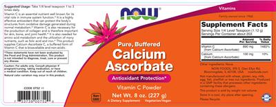 Photo of the NOW Pure, Buffered Calcium Ascorbate label