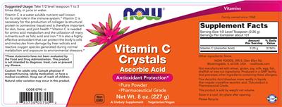 Photo of the NOW Vitamin C Crystals label