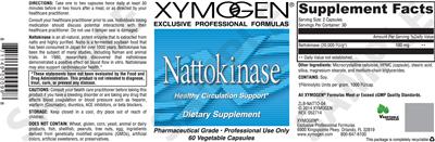 Photo of the XYMOGEN Nattokinase label