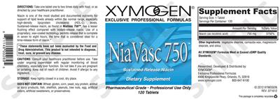 Photo of the XYMOGEN NiaVasc 750 label