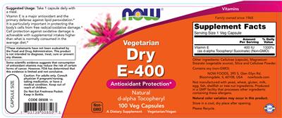Photo of the NOW Vegetarian Dry E-400 label
