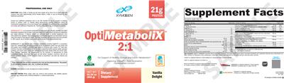 Photo of the XYMOGEN OptiMetaboliX 2:1 Vanilla Delight label