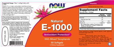 Photo of the NOW Natural E-1000 label