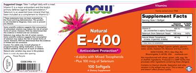 Photo of the NOW Natural E-400 label