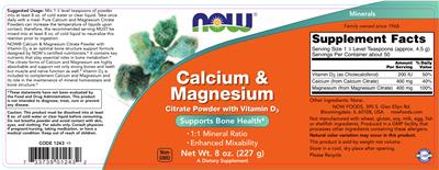 Photo of the NOW Calcium & Magnesium label