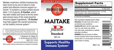 Photo of the Mushroom Wisdom Maitake D Fraction Standard label