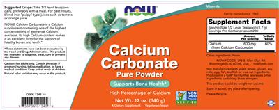 Photo of the NOW Calcium Carbonate label