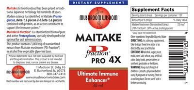 Photo of the Mushroom Wisdom Maitake D Fraction Pro 4X label