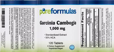 Photo of the PureFormulas Garcinia Cambogia 1,000 mg label
