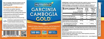 Photo of the NutriGold Garcinia Cambogia Gold 500 mg label