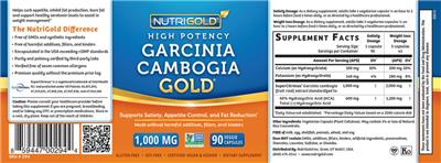 Photo of the NutriGold High Potency Garcinia Cambogia Gold 1,000 mg label