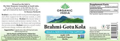 Photo of the Organic India Brahmi-Gotu Kola label