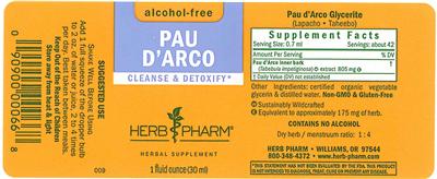 Photo of the Herb Pharm Pau d'Arco Alcohol-Free label