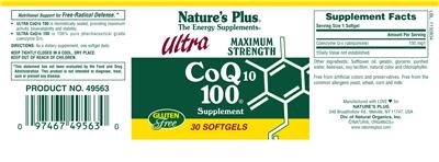 Photo of the Nature's Plus Ultra Maximum Strength CoQ10 100 label