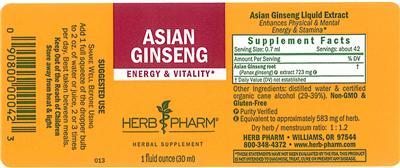 Photo of the Herb Pharm Asian Ginseng label
