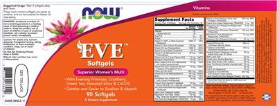 Photo of the NOW Eve Softgels label