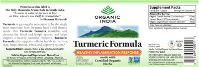 Photo of the Organic India Turmeric Formula label