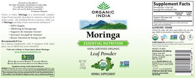 Photo of the Organic India Moringa label